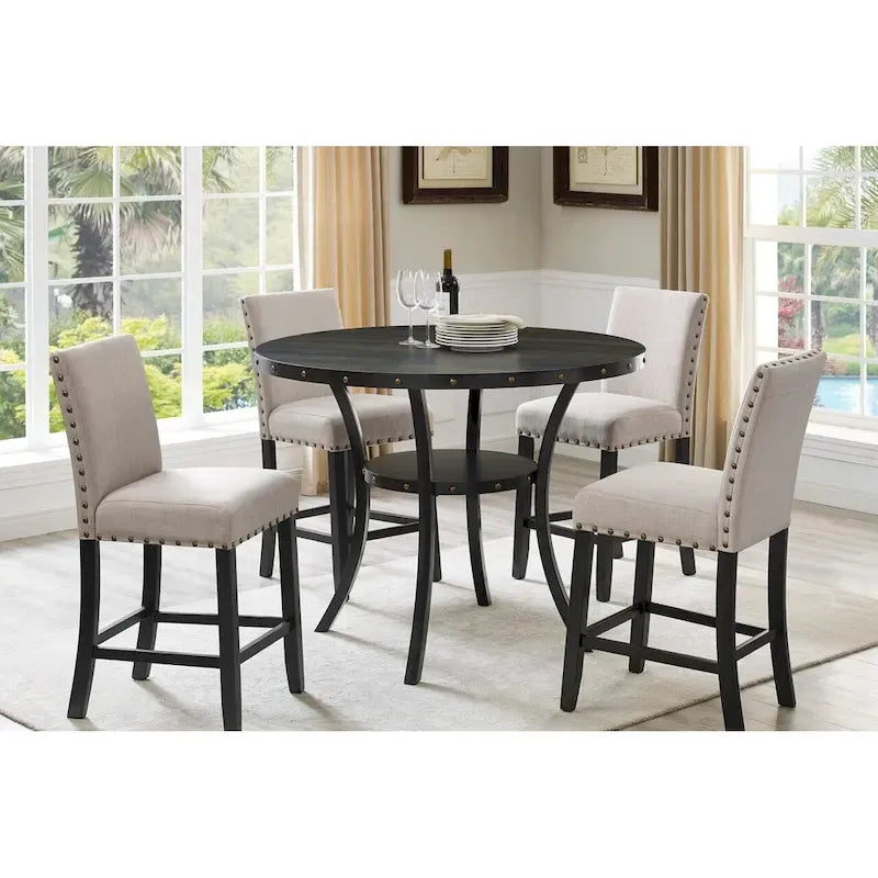 Counter Height Dining Chair with Upholstered Seat and Built-In Footrest, Set of 2