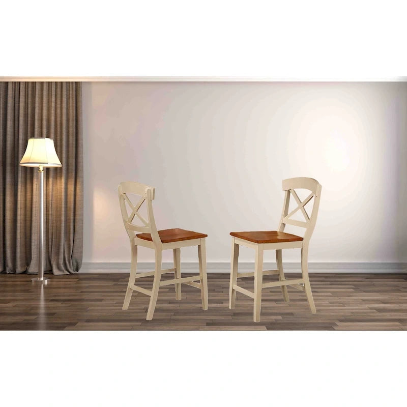 Transitional X-Back 24-Inch Counter Stool, Two-Tone Caramel and Biscotti Wood Finish