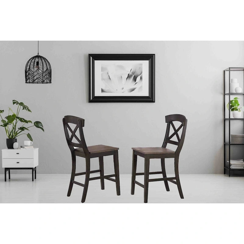 Transitional X-Back 24-Inch Counter Stool, Two-Tone Caramel and Biscotti Wood Finish