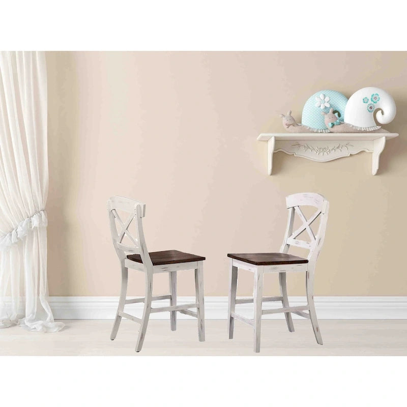 Transitional X-Back 24-Inch Counter Stool, Two-Tone Caramel and Biscotti Wood Finish