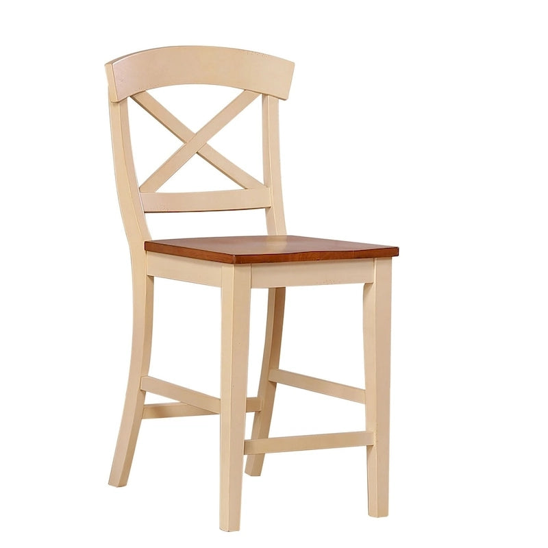 Transitional X-Back 24-Inch Counter Stool, Two-Tone Caramel and Biscotti Wood Finish