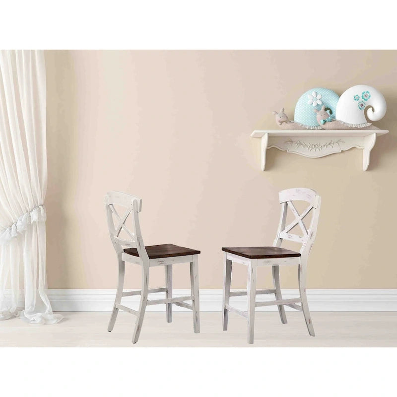 Transitional X-Back 24-Inch Counter Stool, Two-Tone Caramel and Biscotti Wood Finish