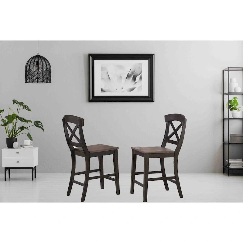 Transitional X-Back 24-Inch Counter Stool, Two-Tone Caramel and Biscotti Wood Finish