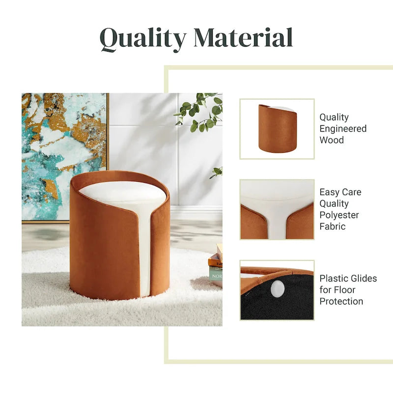 Velvet Fabric Round Ottoman, Footrest, Side Table and Seat