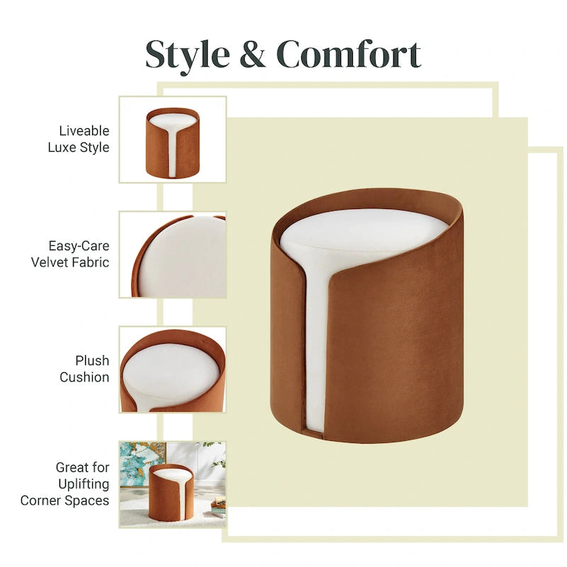Velvet Fabric Round Ottoman, Footrest, Side Table and Seat