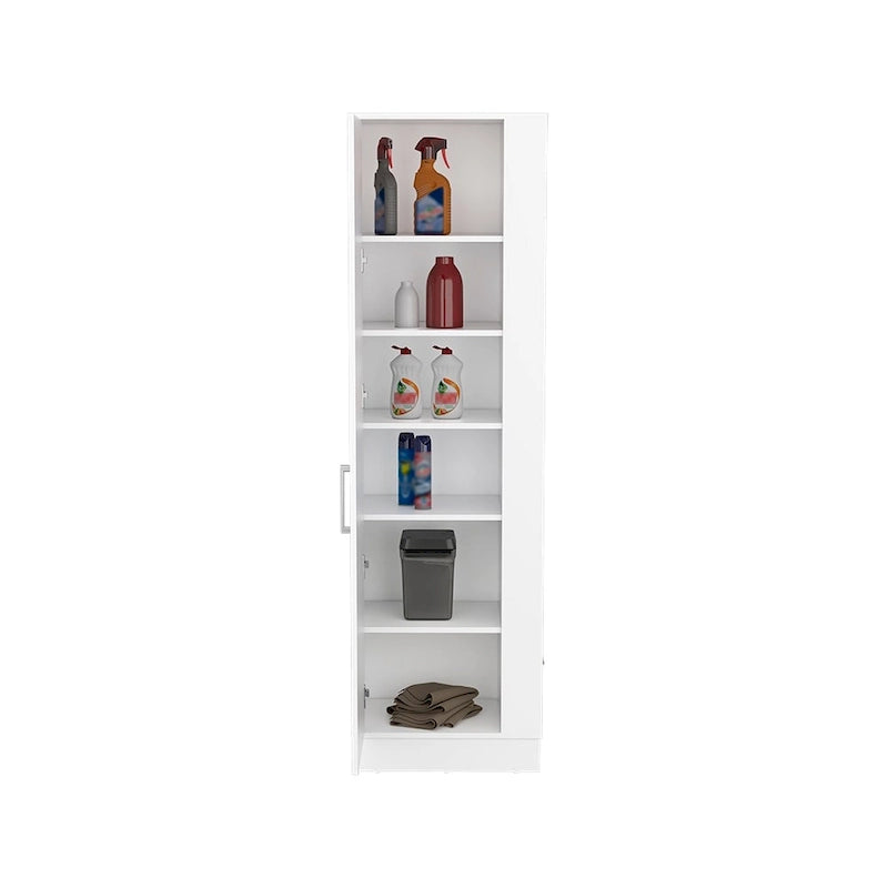 72-Inch Tall Storage Cabinet with Broom Side Space and White Finish