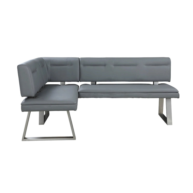 Reversible Faux Leather Nook with Tufted Backrest and Stainless Steel Legs, Gray