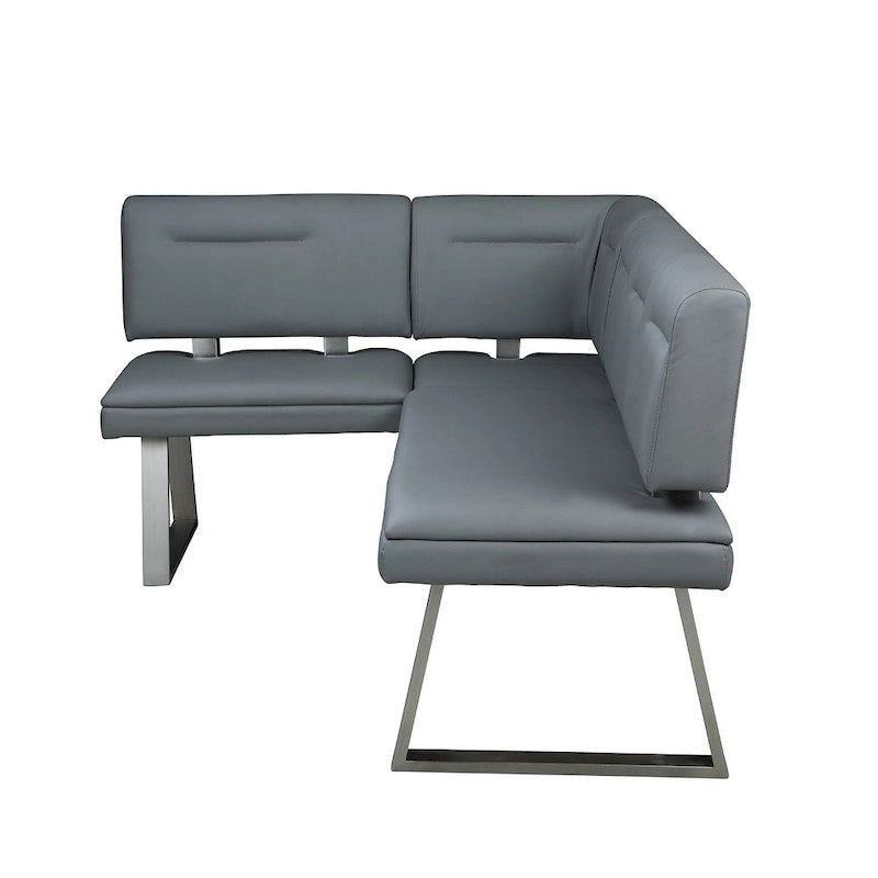Reversible Faux Leather Nook with Tufted Backrest and Stainless Steel Legs, Gray