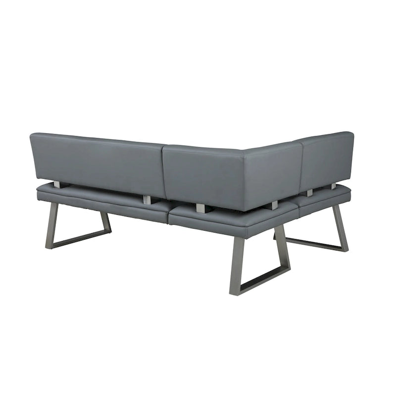 Reversible Faux Leather Nook with Tufted Backrest and Stainless Steel Legs, Gray