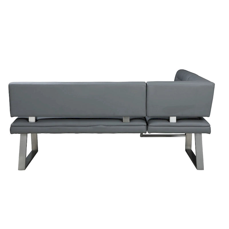 Reversible Faux Leather Nook with Tufted Backrest and Stainless Steel Legs, Gray