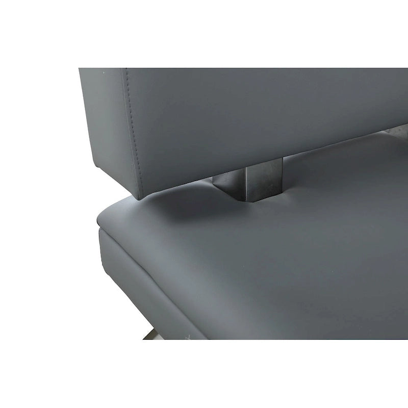 Reversible Faux Leather Nook with Tufted Backrest and Stainless Steel Legs, Gray