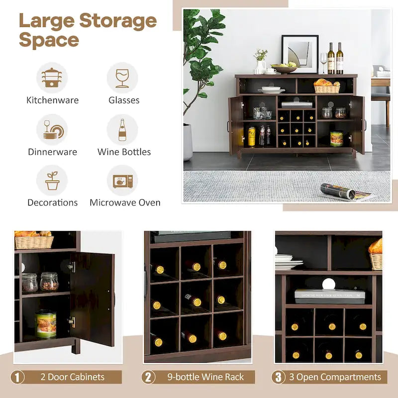 Buffet Sideboard Storage Cabinet with Wine Rack and 2 Cabinet Doors