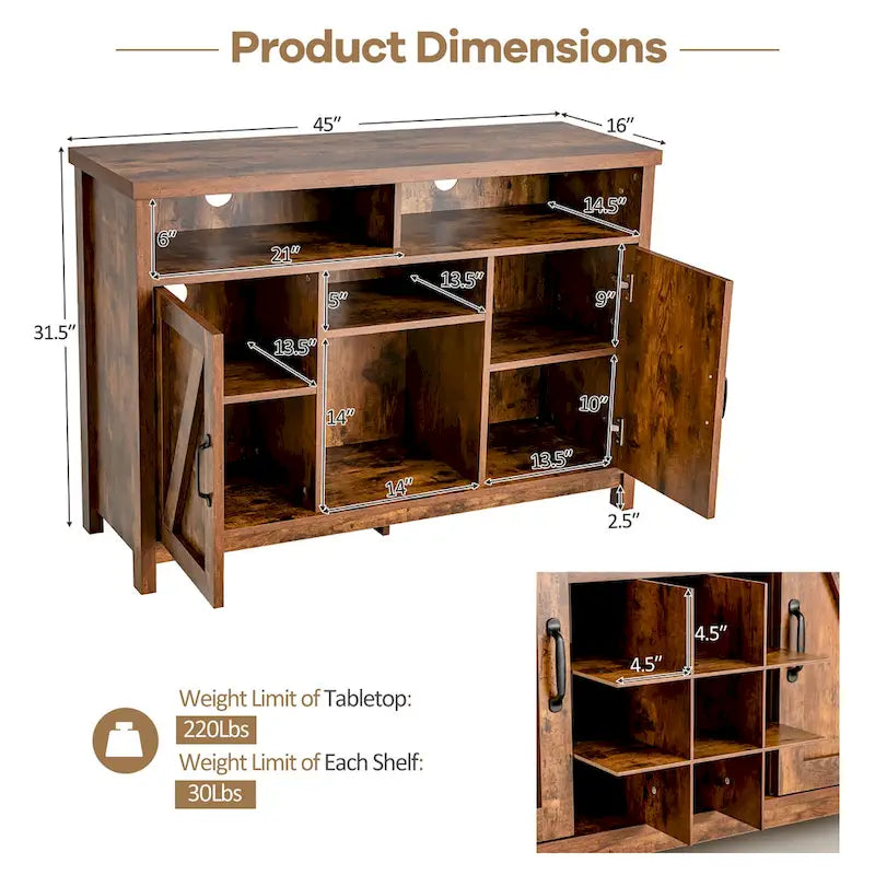 Buffet Sideboard Storage Cabinet with Wine Rack and 2 Cabinet Doors