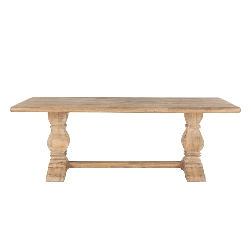 Solid Mango Wood Rectangular Dining Table with Carved Pedestals, Seats 6