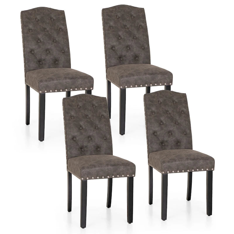 Upholstered High Back Dining Chair with Solid Wood Legs, Set of 4