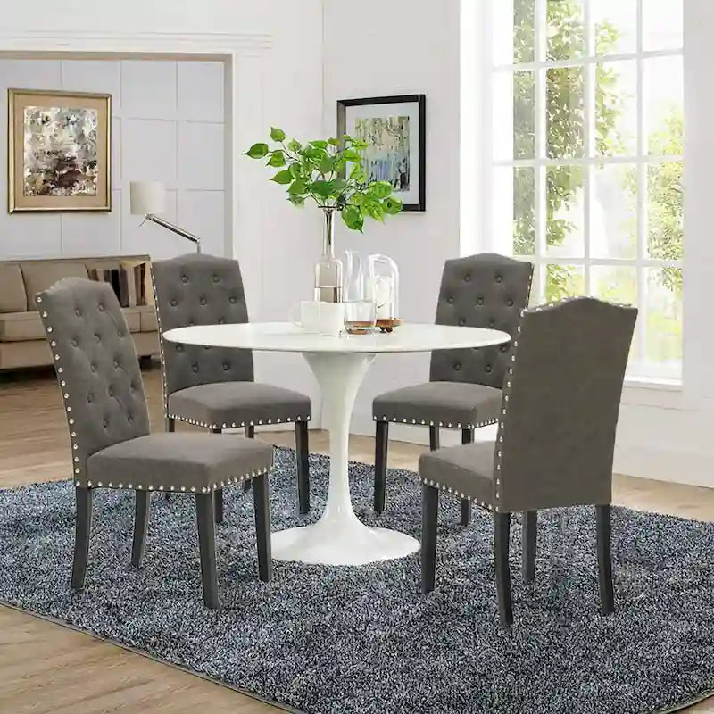 Upholstered High Back Dining Chair with Solid Wood Legs, Set of 4