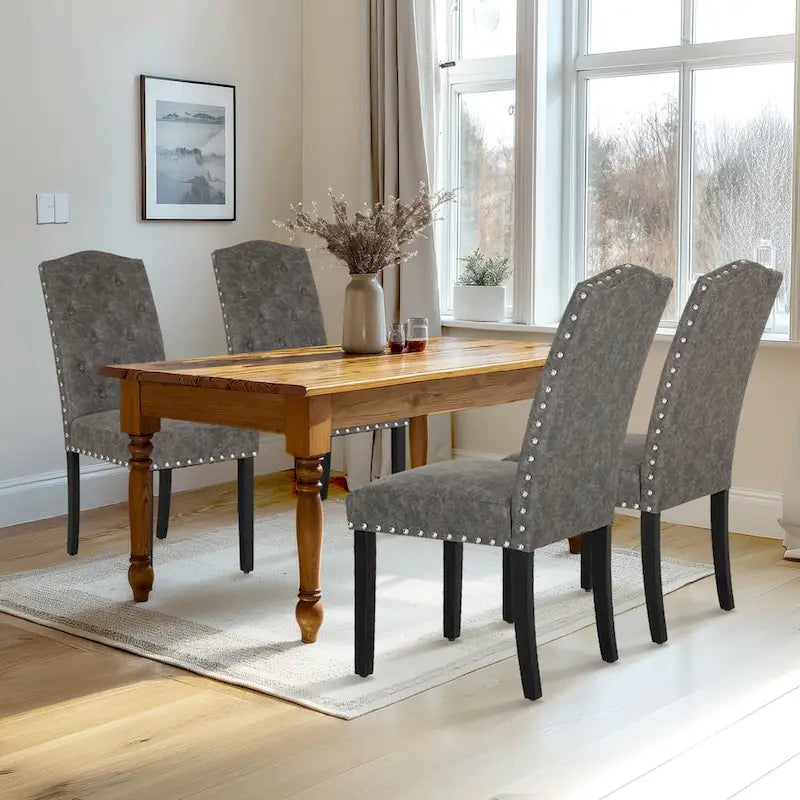 Upholstered High Back Dining Chair with Solid Wood Legs, Set of 4
