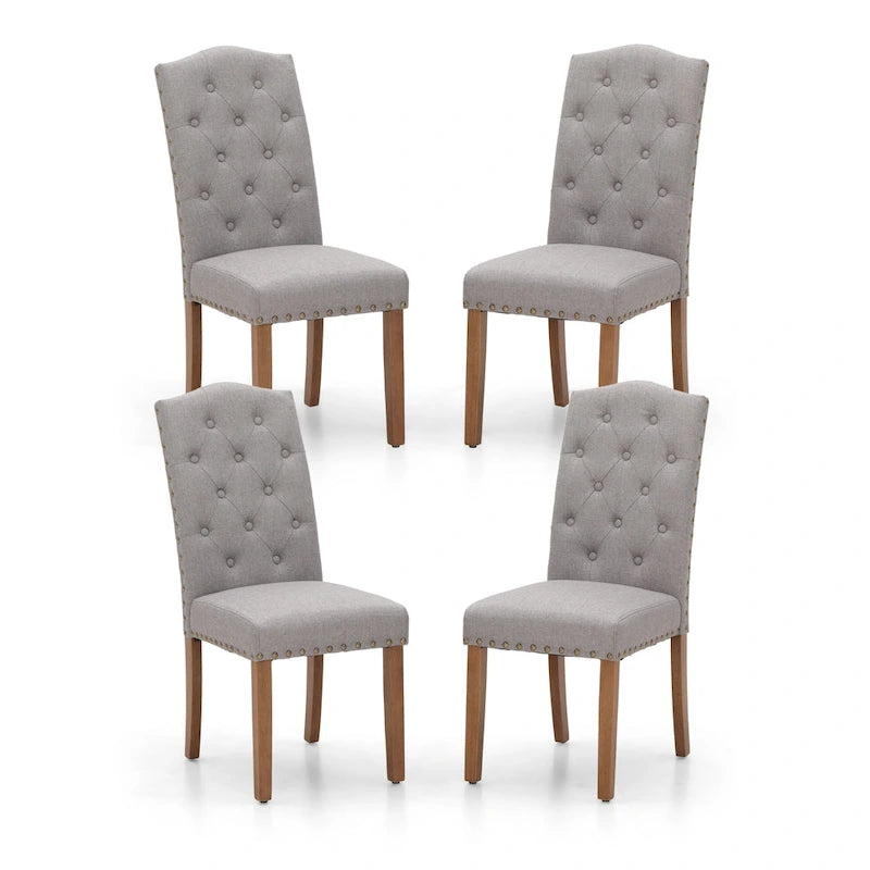 Upholstered High Back Dining Chair with Solid Wood Legs, Set of 4