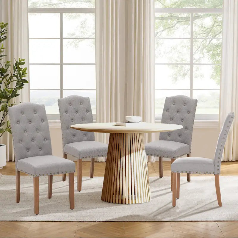 Upholstered High Back Dining Chair with Solid Wood Legs, Set of 4