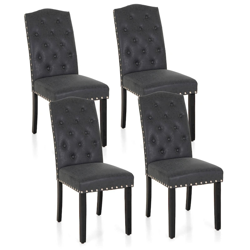 Upholstered High Back Dining Chair with Solid Wood Legs, Set of 4