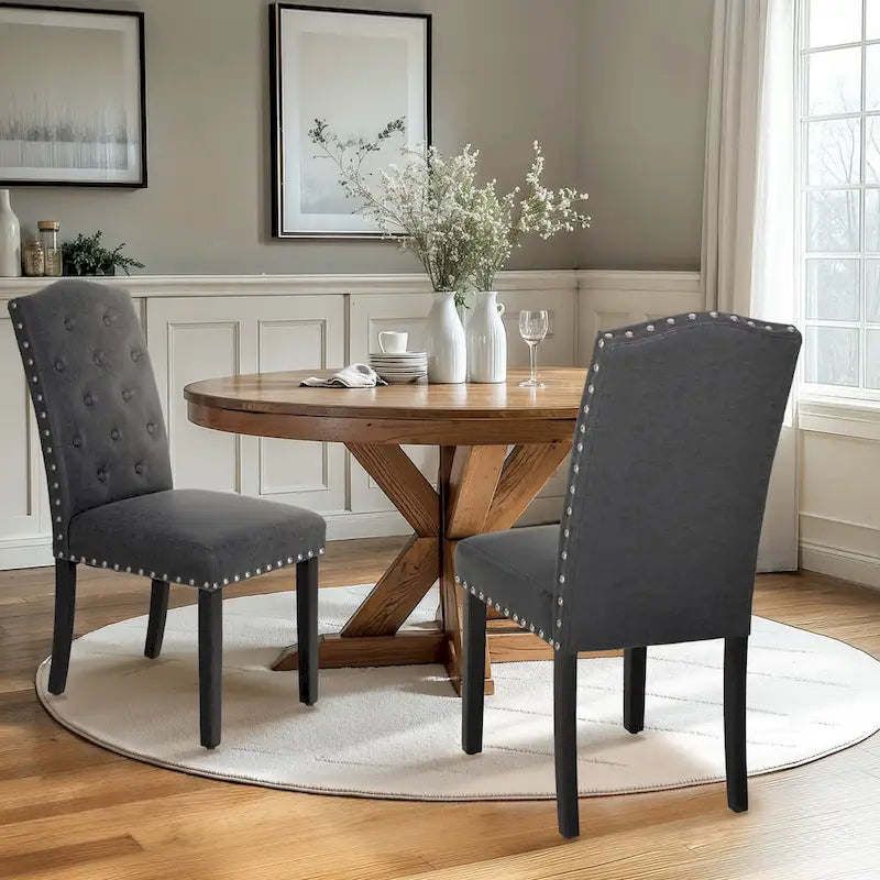 Upholstered High Back Dining Chair with Solid Wood Legs, Set of 4