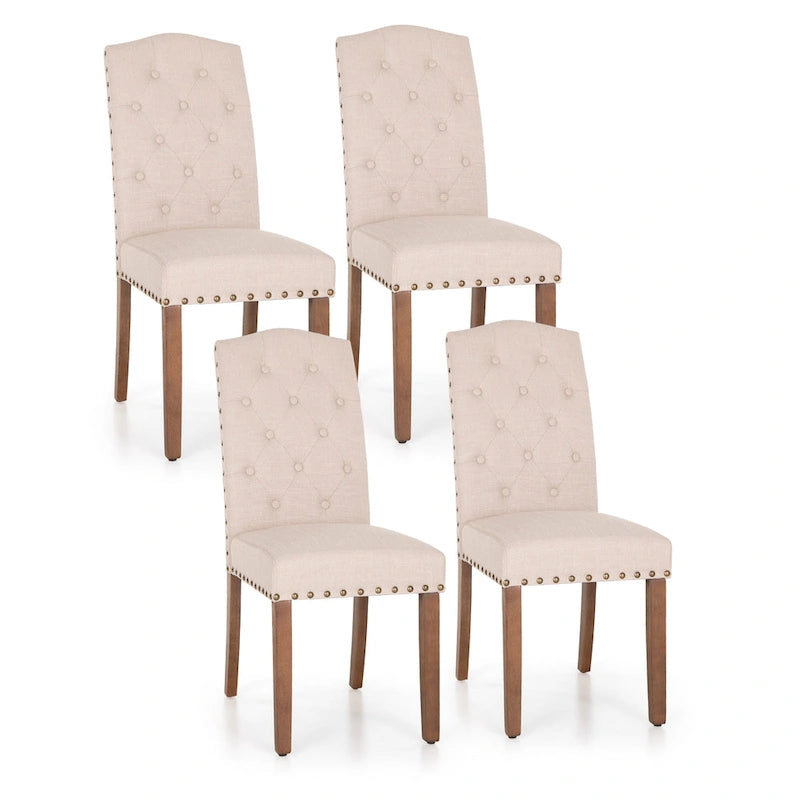 Upholstered High Back Dining Chair with Solid Wood Legs, Set of 4