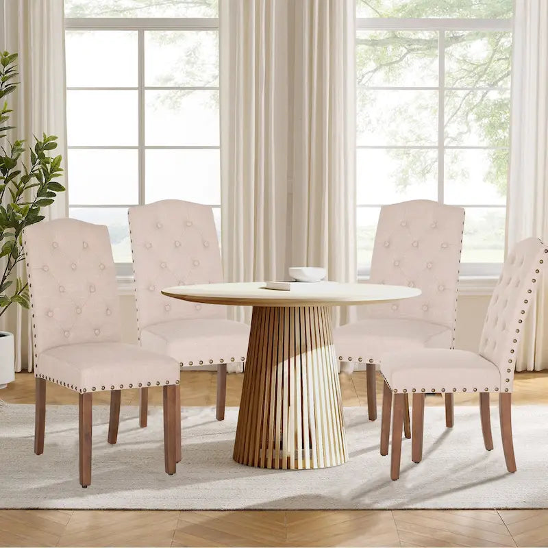 Upholstered High Back Dining Chair with Solid Wood Legs, Set of 4