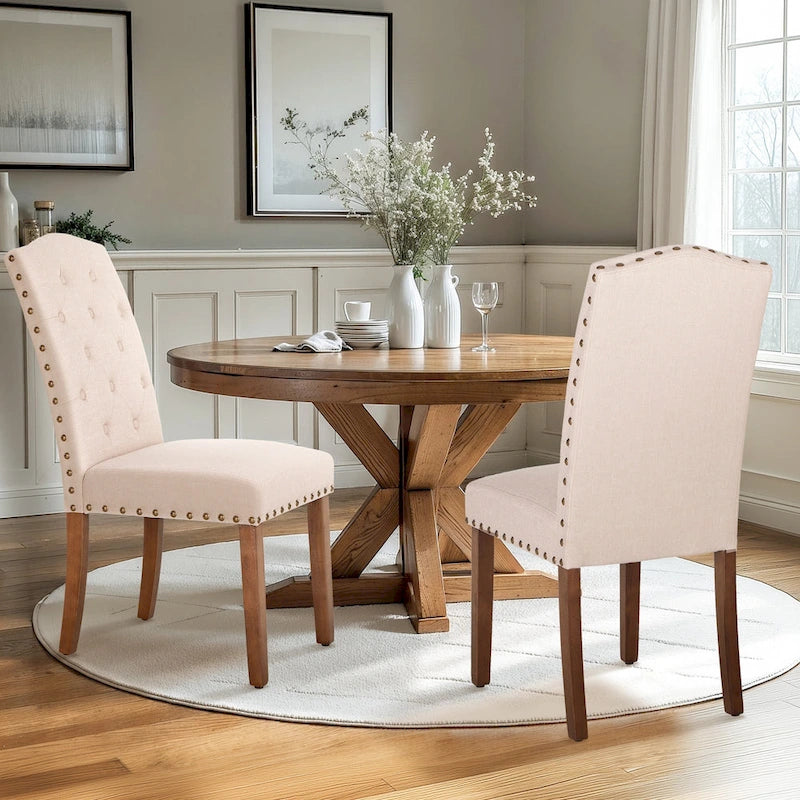 Upholstered High Back Dining Chair with Solid Wood Legs, Set of 4