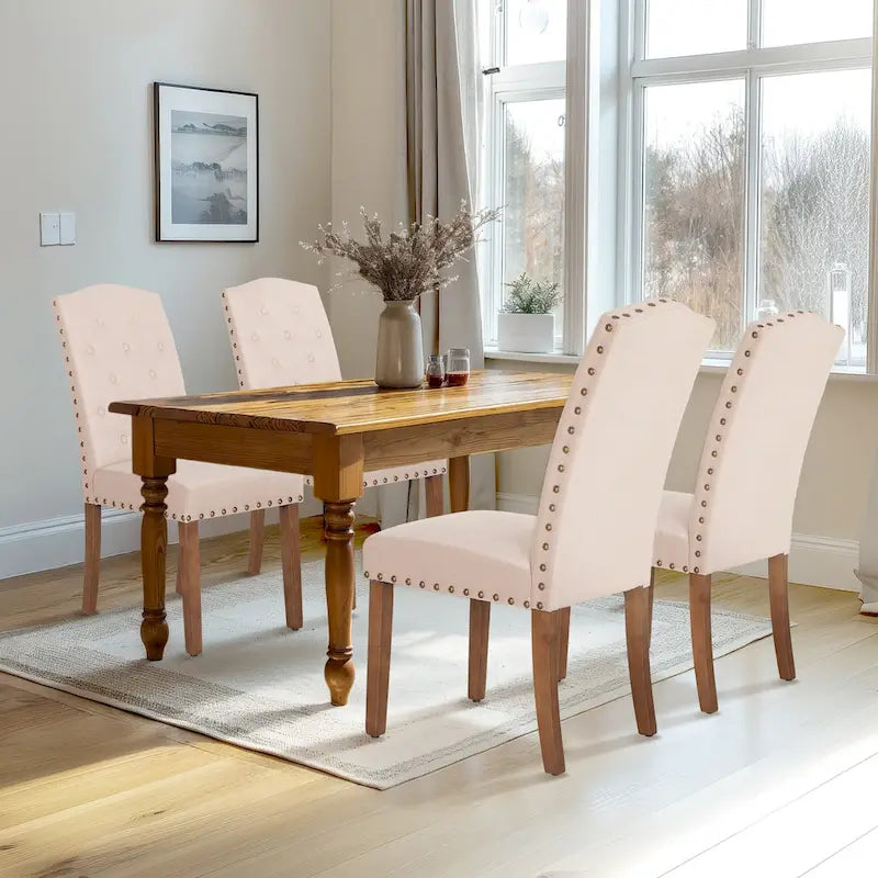 Upholstered High Back Dining Chair with Solid Wood Legs, Set of 4