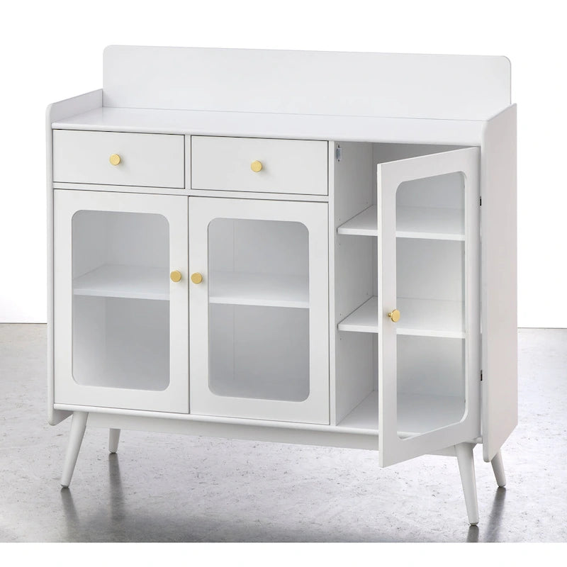 Mid-Century Sideboard with Glass Doors and Tapered Legs