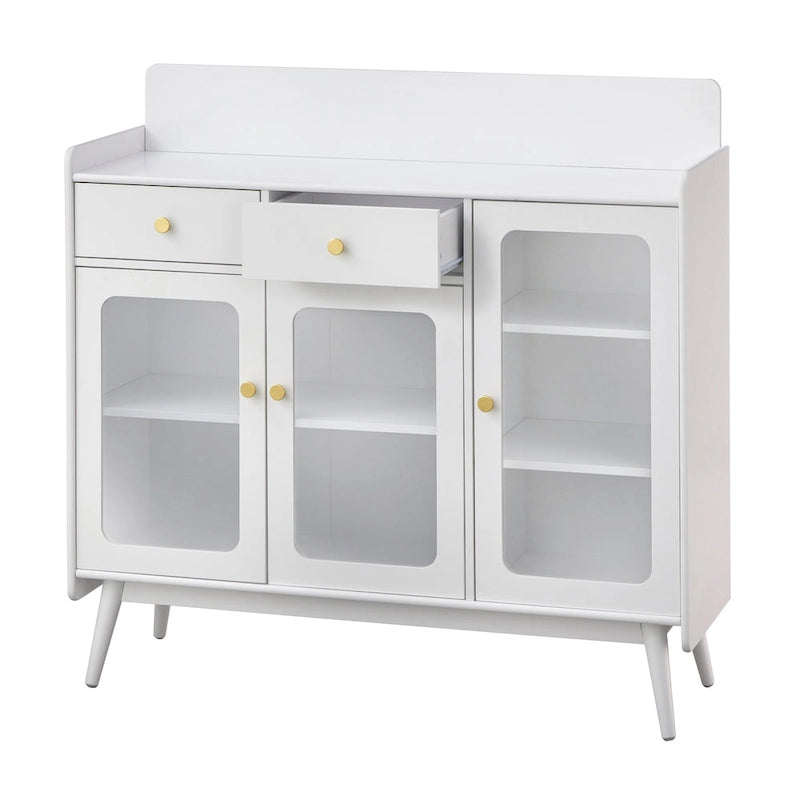 Mid-Century Sideboard with Glass Doors and Tapered Legs