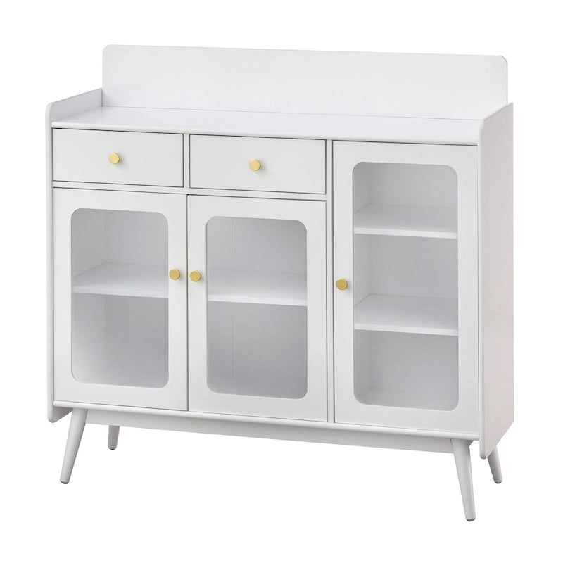 Mid-Century Sideboard with Glass Doors and Tapered Legs