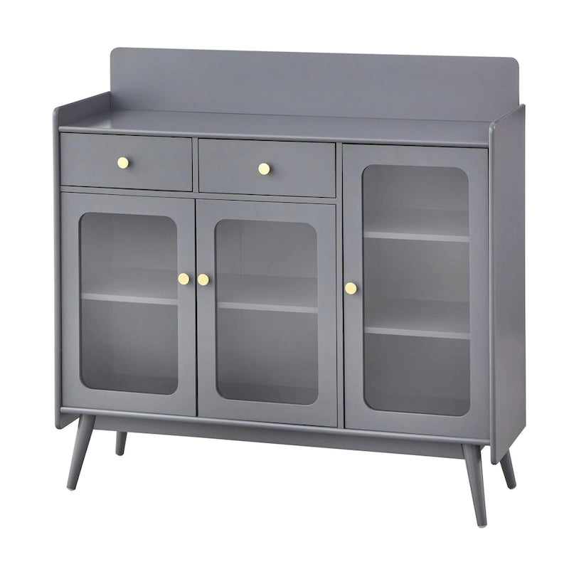 Mid-Century Sideboard with Glass Doors and Tapered Legs
