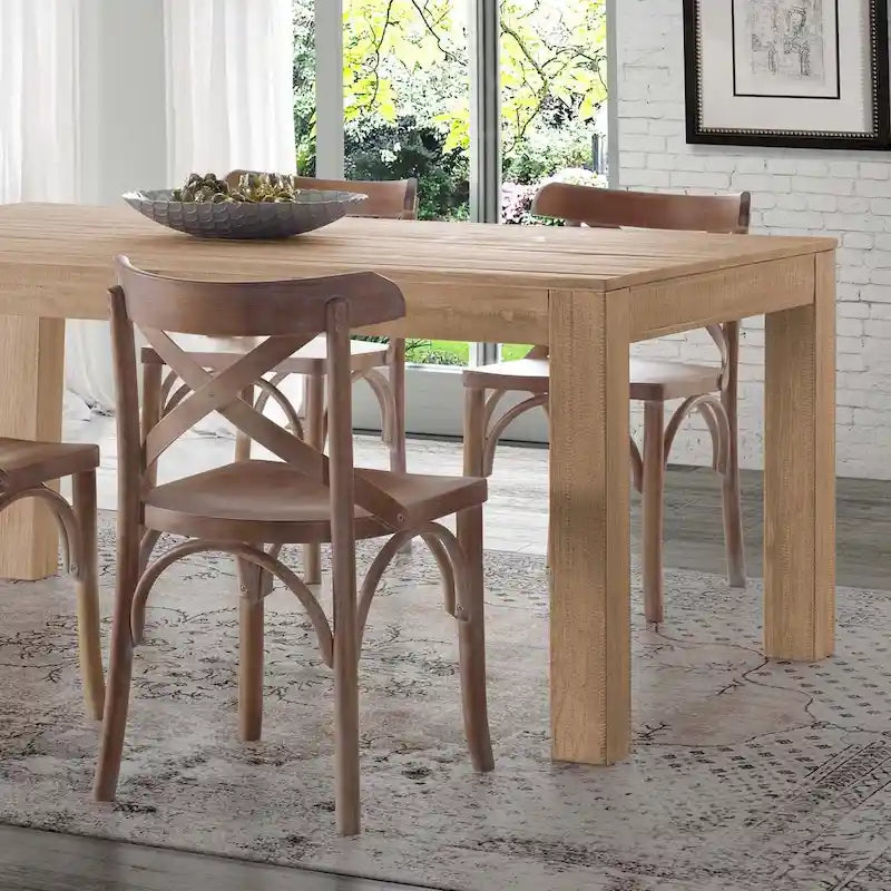 Solid Pine Wood Dining Table with Hand-Distressed Finish, Seats 6