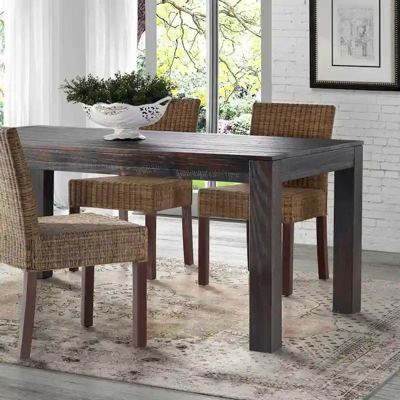 Solid Pine Wood Dining Table with Hand-Distressed Finish, Seats 6
