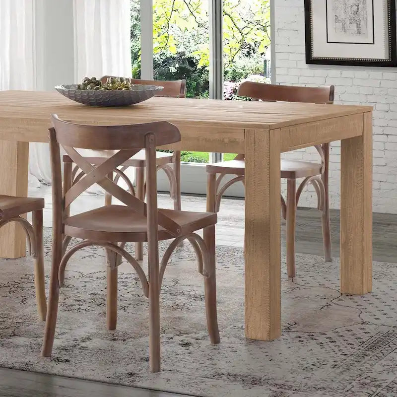 Solid Pine Wood Dining Table with Hand-Distressed Finish, Seats 6
