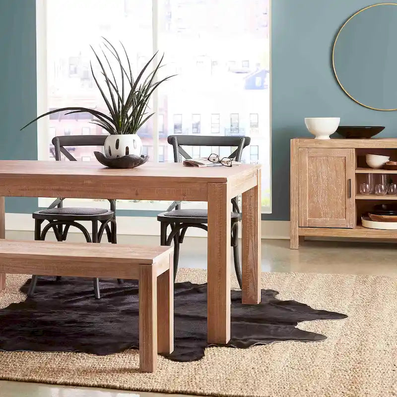 Solid Pine Wood Dining Table with Hand-Distressed Finish, Seats 6