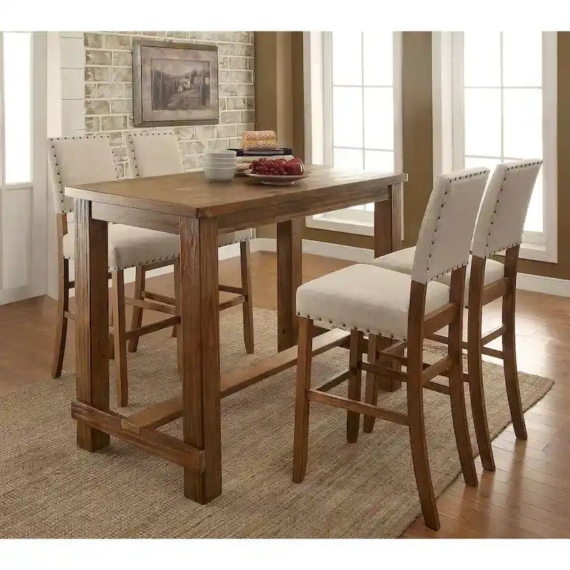 Rustic Wooden Rectangular Bar Table with Antique Black Finish and Footrest