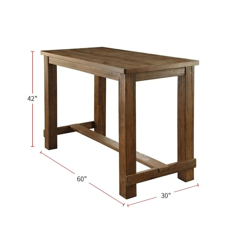 Rustic Wooden Rectangular Bar Table with Antique Black Finish and Footrest