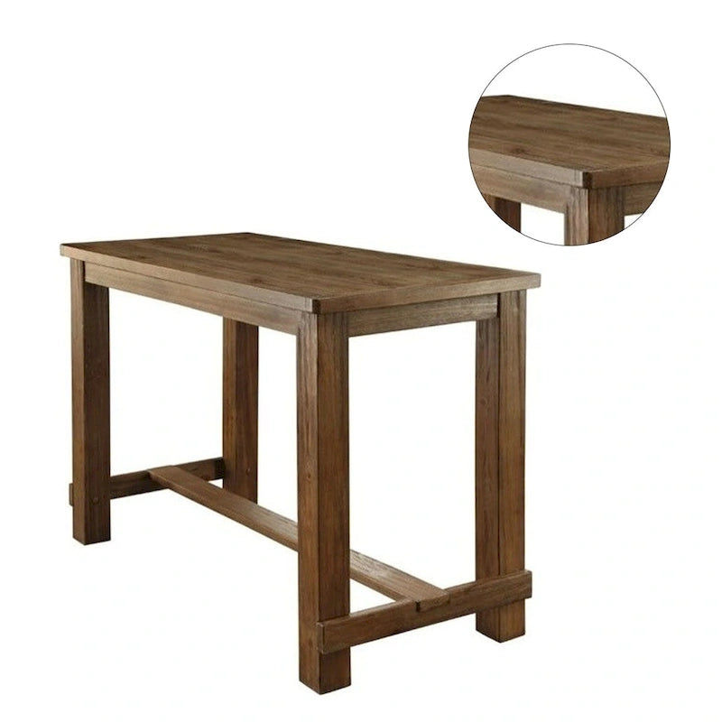 Rustic Wooden Rectangular Bar Table with Antique Black Finish and Footrest