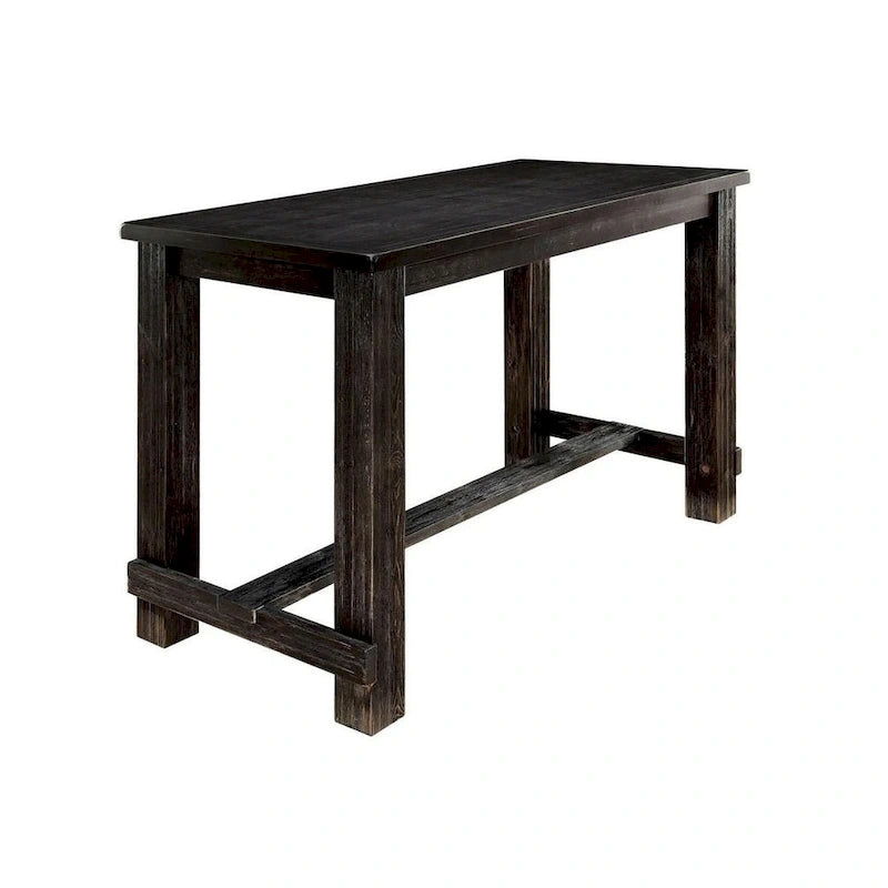Rustic Wooden Rectangular Bar Table with Antique Black Finish and Footrest