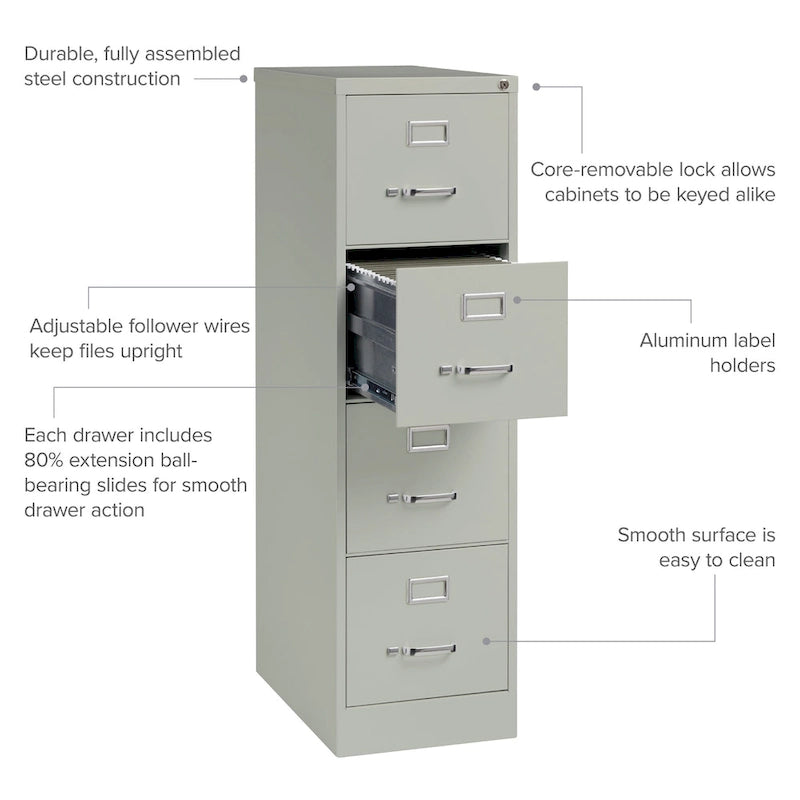25-Inch Deep 4-Drawer Letter-Size Commercial Vertical File Cabinet, Fully Assembled