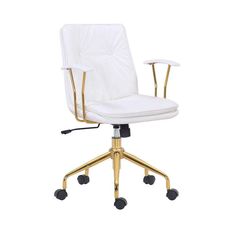 Swivel Office Chair with PU Leather Seat and Gold Chrome Base