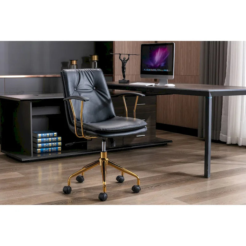 Swivel Office Chair with PU Leather Seat and Gold Chrome Base