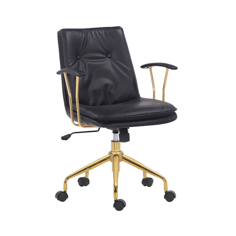 Swivel Office Chair with PU Leather Seat and Gold Chrome Base