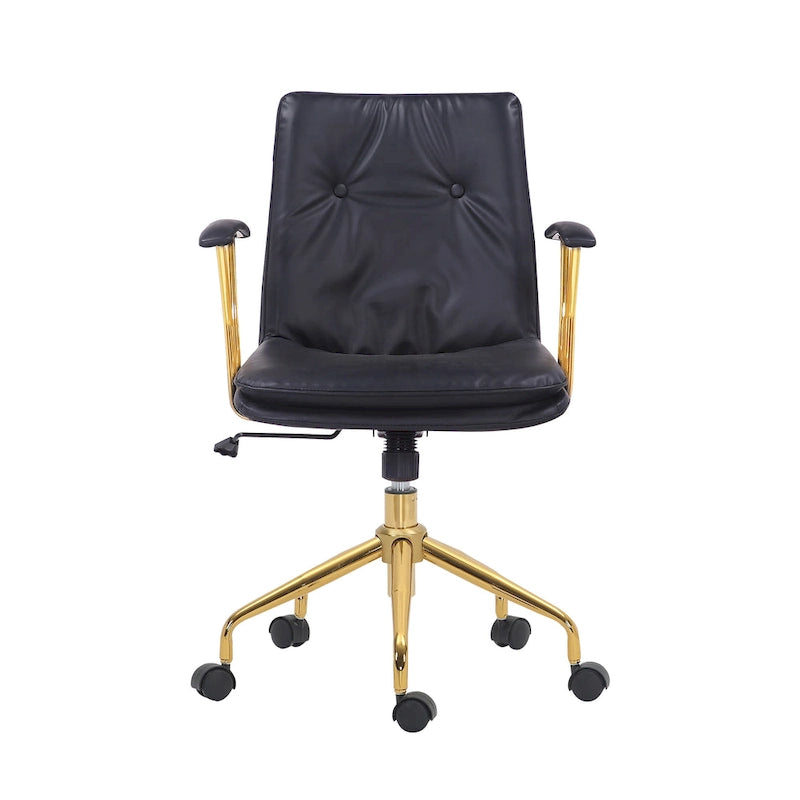 Swivel Office Chair with PU Leather Seat and Gold Chrome Base