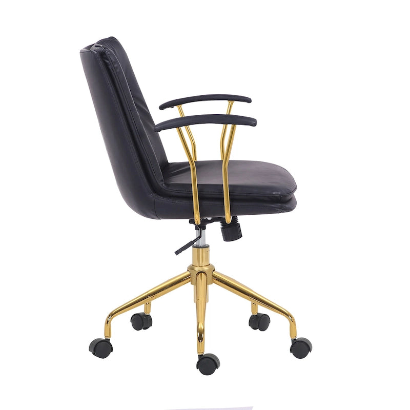 Swivel Office Chair with PU Leather Seat and Gold Chrome Base