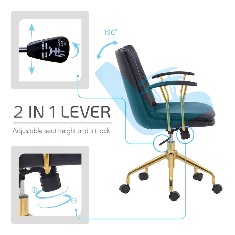 Swivel Office Chair with PU Leather Seat and Gold Chrome Base