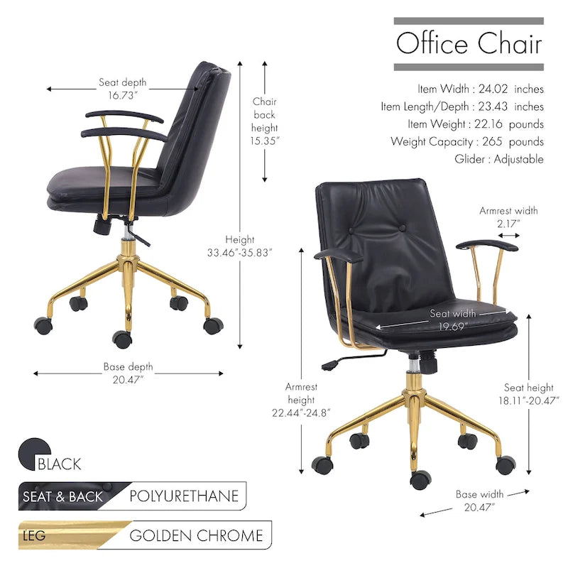 Swivel Office Chair with PU Leather Seat and Gold Chrome Base