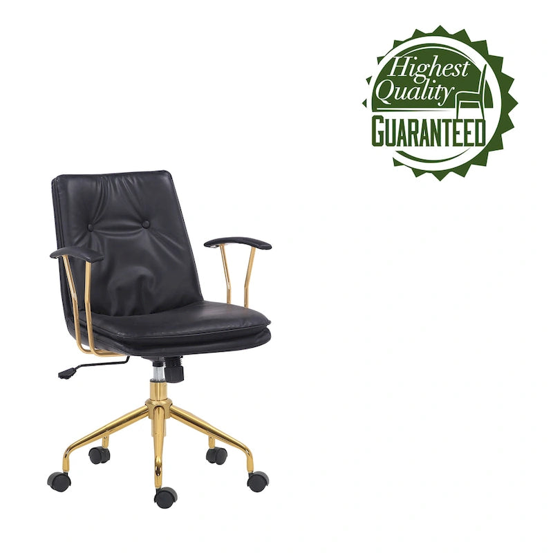 Swivel Office Chair with PU Leather Seat and Gold Chrome Base